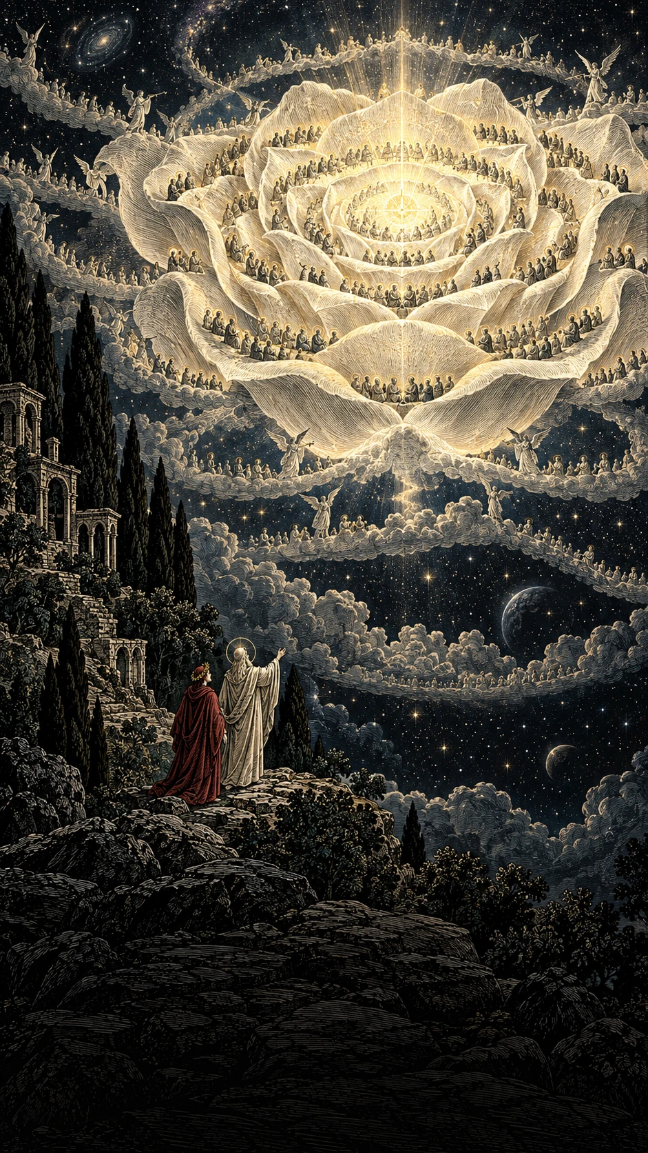 Interpretive illustration of the celestial rose in Dante’s Paradiso