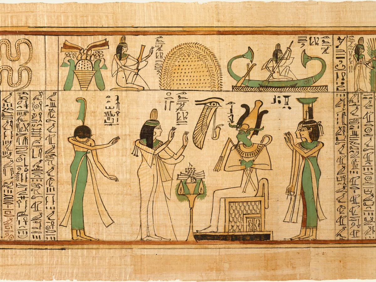Nauny before Osiris, detail of her ancient Egyptian funerary papyrus